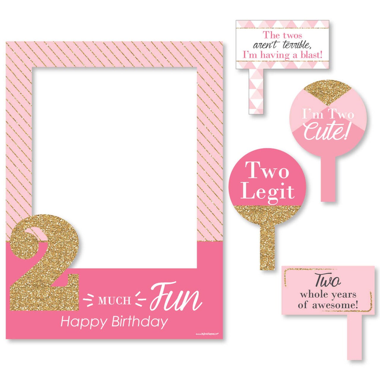 Big Dot of Happiness 2nd Birthday Girl - Two Much Fun - Birthday Party Selfie Photo Booth Picture Frame & Props - Printed on Sturdy Material